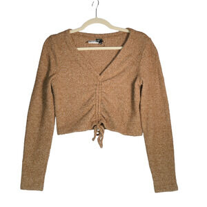 Wild Fable Sweater Women Small Heathered Brown Ruched Casual Cozy Soft Cropped